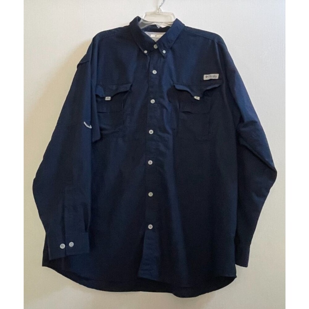Columbia Shirt Mens 2XL XXL Blue PFG Omni Shade Button Up Fishing Hiking Vented